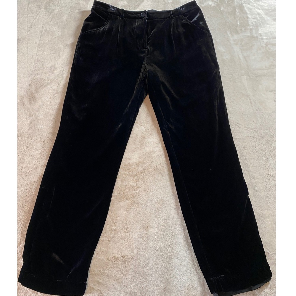 Garnet Hill Black Silk Blend Velvet Straight Leg Pants Pockets Womens 6 Holiday